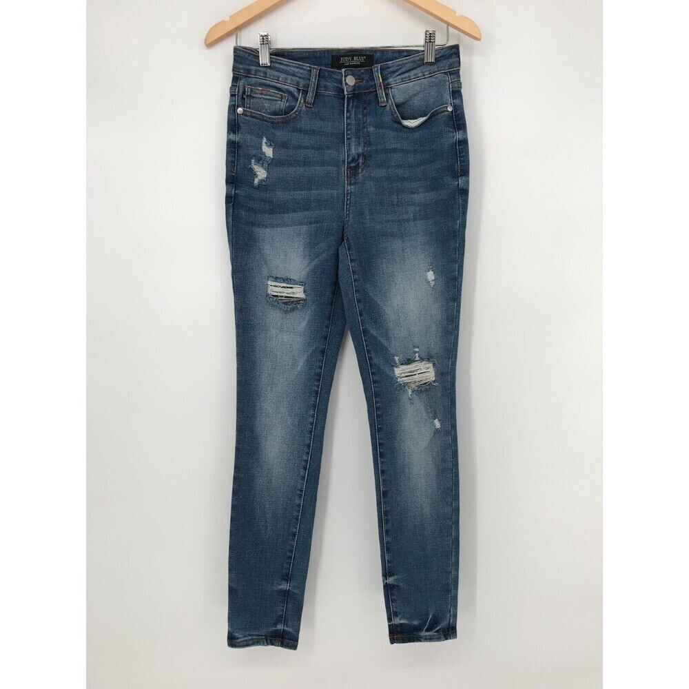 Judy Blue Jeans Womens 5/27 Blue Stretch Skinny Fit Distressed Mid Rise 5 Pocket